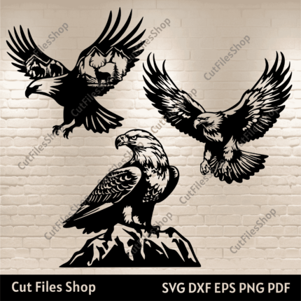 Flying Bald Eagle SVG, Wildlife Cutting Files for Cricut, Sublimation Art, Laser DXF