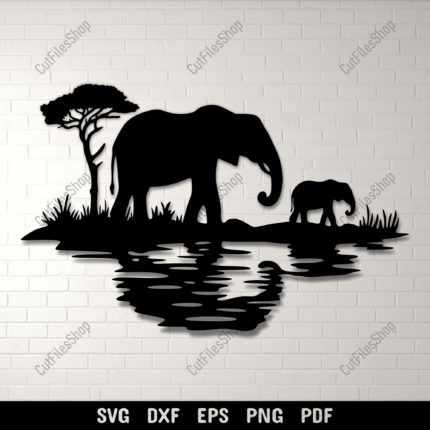 Elephant Family SVG for Cricut & Silhouette, DXF for CNC Laser Cutting, DIY Wall Art, Sublimation Design