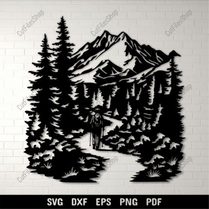 Mountain Hiking SVG for Cricut & Silhouette, DXF for CNC, Laser Engraving Files, Sublimation Design