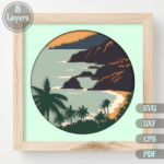 3D Beach SVG | Multilayer Shadow Box Template, DIY Home Decor