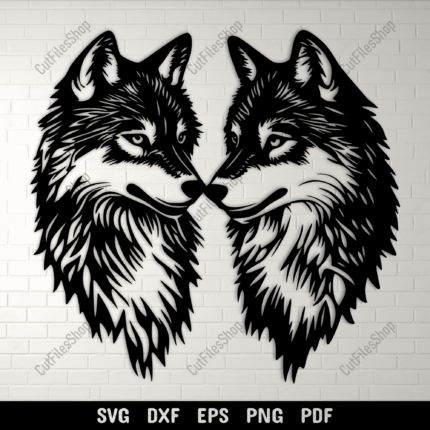 Wolves SVG & DXF Cutting Files for Cricut and CNC, Silhouette Wolf Design, DIY Wall Art, Sublimation Sweatshirt