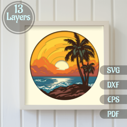 3D Beach Shadow Box, 3D palms layered svg, cutting files, Svg for Cricut, Paper cut Template - Cut Files Shop