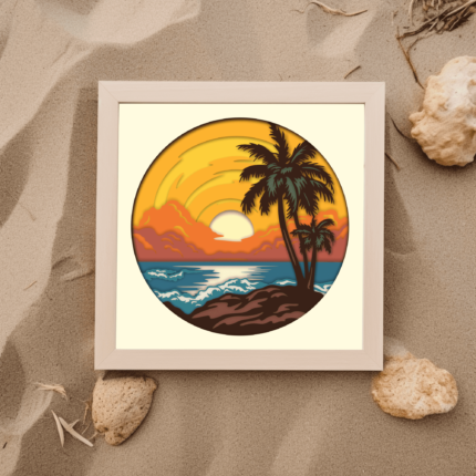 3D Beach Shadow Box, 3D palms layered svg, cutting files, Svg for Cricut, Paper cut Template - Cut Files Shop