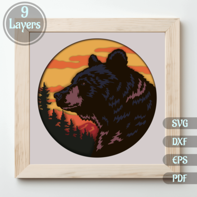 3D Bear Shadow Box Templates, Svg for Cricut, Dxf for Laser cut, Silhouette, Bear Multilayer - Cut Files Shop