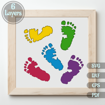 3D Layered Baby Footprint Svg for Cricut, 3D Shadow Box Template, Multilayer, Dxf for Silhouette, Laser Cut - Cut Files Shop