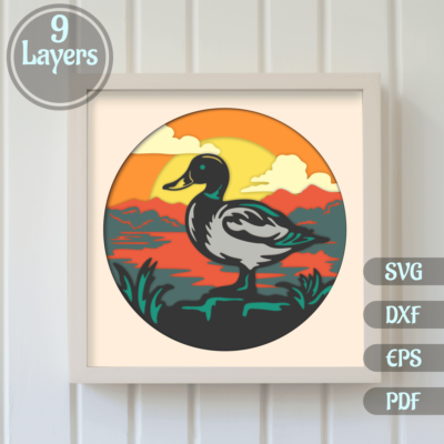 3D Mallard Shadow Box Svg, 3D layered Svg cut files, Papercut Art, Multilayer Svg, 3D Bird dxf for Silhouette - Cut Files Shop