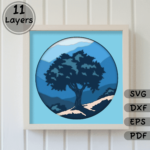 3D Tree on mountain Shadow Box Layered SVG, Multilayer Papercut, Cut files for Cricut, Silhouette - Cut Files Shop