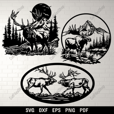 Wildlife CNC Cutting Files: Deer & Moose Scene for Laser & Plasma