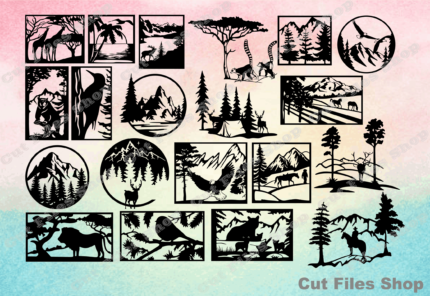 Nature scene svg, wall decor dxf, dxf for laser, svg for cricut, dxf cut files, dxf for cnc