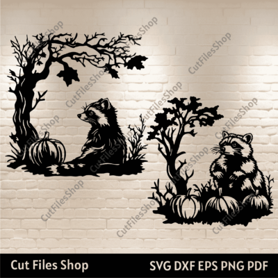 Autumn Raccoons SVG & EPS Files for Cricut and Silhouette, DXF for CNC Laser Cutting, Sublimation T-Shirt Design