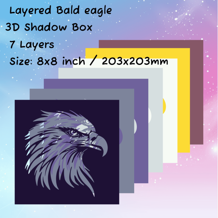 Layered bald eagle svg for cricut, 3d shadow box template,  papercut svg, dxf for silhouette, laser cut plywood, vinyl cut files, trendy svgm unigue gift diy, home decor DIY