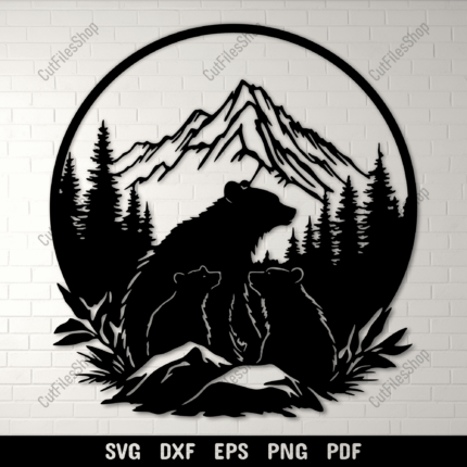 Bear Family SVG for Cricut Projects, DXF for Laser Cutting, DIY Vinyl Decal