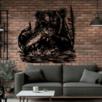 Bear with Fish SVG, DXF, PNG | Cricut, Silhouette, CNC cutting files for funny animal crafts and sublimation designs. Bear Wall decor - Cut Files Shop