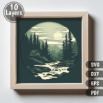 Preview of Layered Cabin in Woods SVG, 3D Shadow Box Template, DXF for CNC & DIY Wall Art