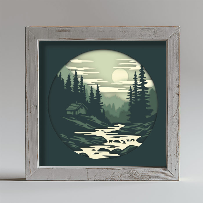 3D Shadow Box Cabin SVG, CNC DXF Cutting Files & Wall Art Decor