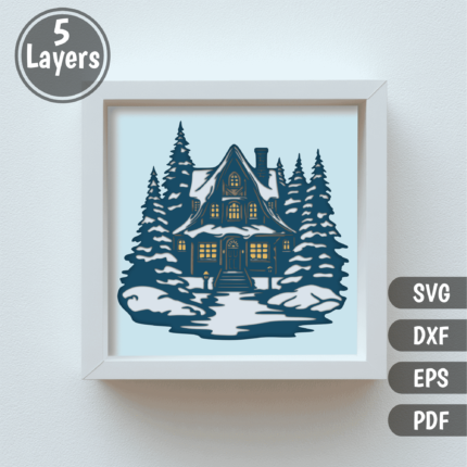 3D Layered Christmas House, Multilayer design, Paper 3d art, Svg for Cricut