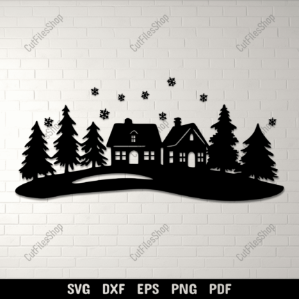 Preview of Christmas Village SVG for Cricut & Silhouette, Window Decal Design