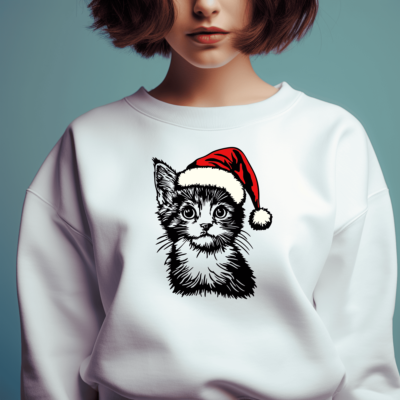 Santa Hat Sublimation & Christmas Cat SVG, Cutting Files for Cricut & Silhouette, Perfect for T-Shirt Design, Cuttable svg files