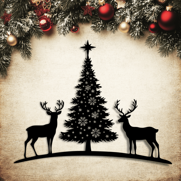 Reindeer and Christmas Tree SVG, Vector Cut Files for Cricut & Glowforge, DXF for CNC, PDF for Sublimation, Christmas Wall Decor DXF