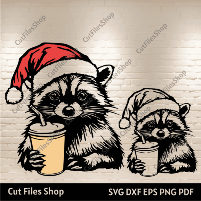 Christmas Raccoon SVG, Cutting Files for Cricut & Silhouette, PNG for Sublimation, DIY Christmas Gift