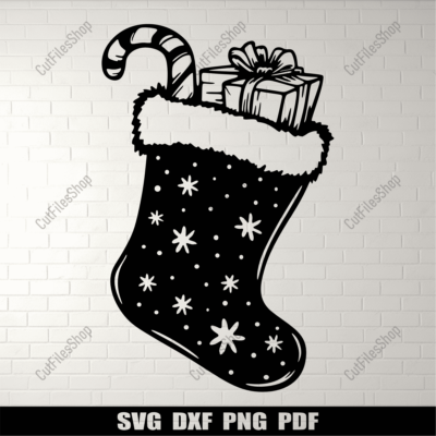 Christmas Stocking Vector Svg, Cut files for Cricut, Silhouette Project, Dxf for CNC, Sublimation Design, DIY Christmas Gift