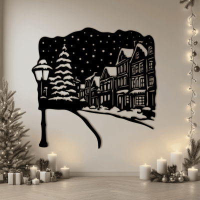 Winter Scene Christmas Town SVG, Cut Files for Cricut, CNC DXF, Laser Engraving, Sublimation Art