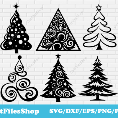 Christmas trees Dxf for laser cut, Christmas art tree Svg for Cricut, Papercraft, Svg for Scrapbooking, Christmas Sublimation files, free svg files for Christmas, decor for Christmas, Download dxf files, Christmas Clip Art, geometric art svg