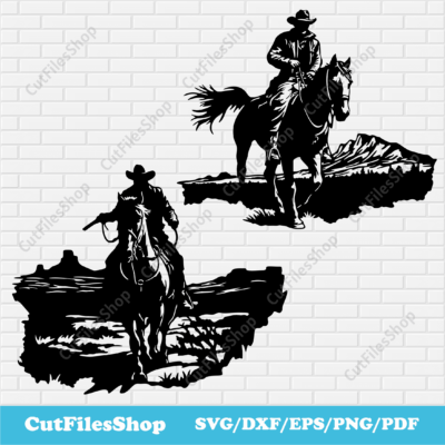 Cowboys Dxf for laser cut, Cowboys Svg for Cricut, Horse riding svg, Vinyl Ddecal svg, Silhouette stencil, Equestrian Svg, Cowboy ridding a horse svg, cnc cutting files, equestrian svg, cowboy hat svg, cowboy horse svg, western svg, dxf for plasma, wall decor dxf, sublimation cowboys svg