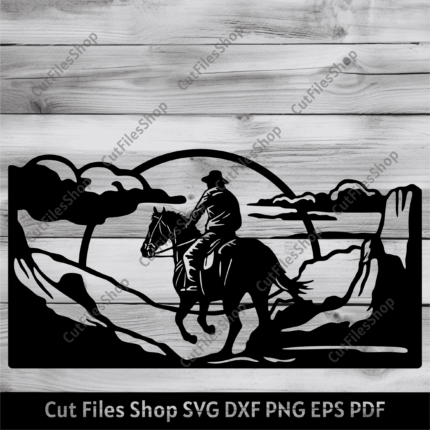 Cowboy scene svg, Cowboy Dxf for Laser cut, Western Svg, Cutting files, Dxf for Silhouette Studio, Dxf for Cnc Plasma, desert scene svg, mountains dxf for laser, Horse Riding Svg, cowboy dxf for plasma, wildwest svg dxf files, dwg for laser, water jet cutting files