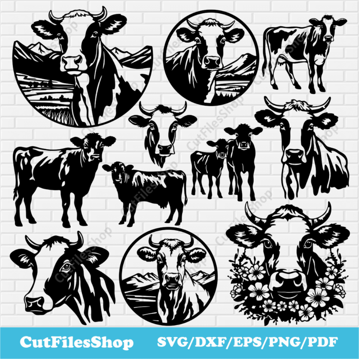 Cows svg for cricut, Cow Head Svg, dxf for laser cut, Sublimation design, dxf for plasma, svg for silhouette - Cut Files Shop