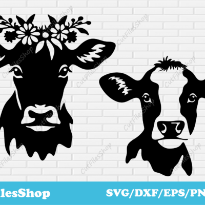 Cute cows svg for cricut, png cows for sublimation, svg for shopper design, cows dxf for laser cut, cows with flowers svg, flower cow svg, silhouette cows, paper cut svg, stencils cows dxf