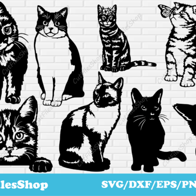 Cute cats svg cut files for cricut, dxf cats for laser cutting, vinyl cut files, vector for shirts, cut files shop, funny cats svg, peeking cats svg, cats png, dxf images, cute svg dxf, svg designs, wall art svg dxf, laser engraving files, baby shirt svg, Download CNC files - DXF SVG EPS Сollection of cute cats for cricut, scrapbook svg images, Dxf files for laser cutting, vinyl cut files, Vector images for shirts