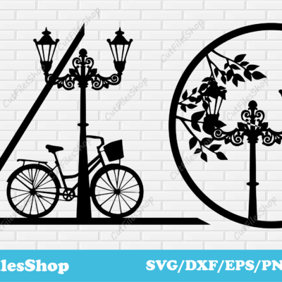 Vintage decor dxf, Vintage Bicycle SVG, Street Lamp Svg, Digital vector files for laser cutting, Vintage street lamp svg, home decor dxf files, cnc decor for plasma cut, dxf for plasma cutter, wall art sticker svg