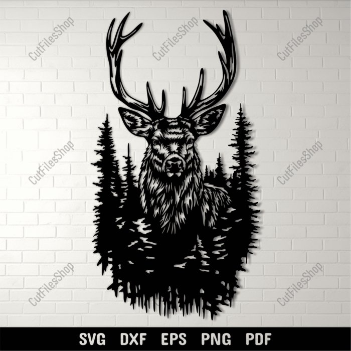 Deer in Forest DXF for CNC, SVG Cut Files for Cricut & Silhouette, Sublimation Design