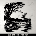 Detailed Deer in Lake SVG, Cut Files for Cricut Projects, DXF for CNC Laser, DIY Sublimation Design