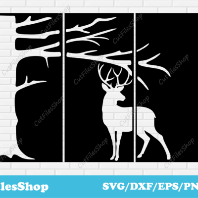 Deer panels dxf, tree panel dxf, cnc wall decor ideas, files for cnc machine, deer dxf, animals panel dxf, files for cnc, vector stock, cut files shop, Files for cnc Plasma, Laser Cutting DXF, Vector files for CNC router, SVG files for Cricut, Silhouette Cameo, Scan n Cut, Vector for sticker/t-shirt making