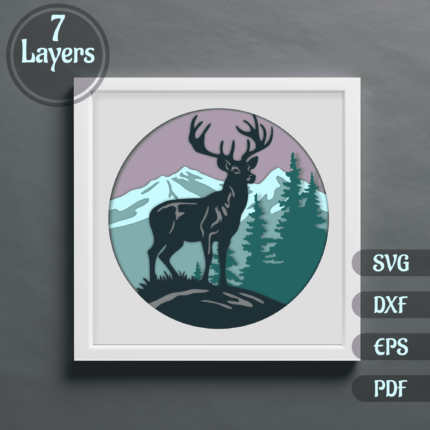 Deer 3D Shadow Box Templates, 3D Deer Layered Svg, Dxf for Silhouette, Dxf for Laser cut, Cutting files