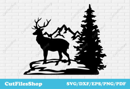 Deer scene dxf for Plasma Cutting, Svg file for Cricut, CNC Laser cutting files, deer decor dxf, wildlife decor dxf, wall decor dxf, home decor dxf for laser cut, deer scene dxf