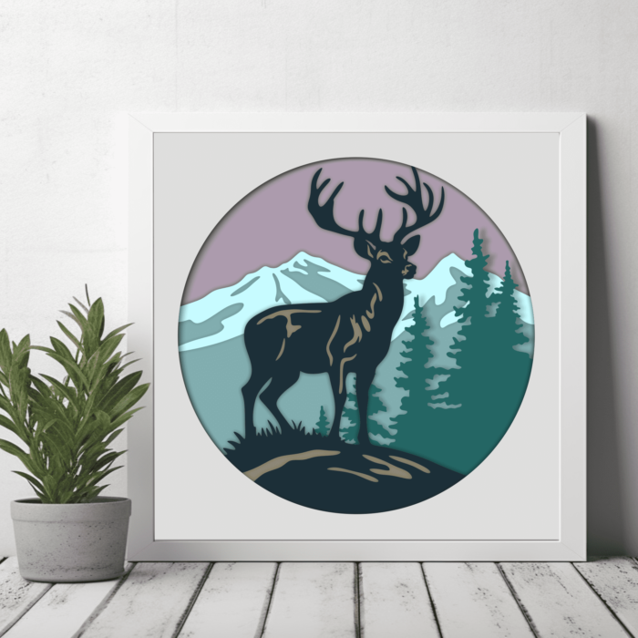 3d shadow box templates, 3d deer svg, 3d light box, cutting files, 3d nature paper art, 3d paper cut, dxf for silhouette, svg for cricut, cut files shop, 3d mountains shadow box, home decor 3d