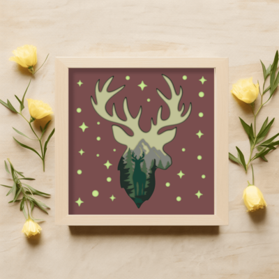 DIY Deer 3D Shadow Box Template, Layered SVG for Cricut, DXF for Laser Cut, Home Decor Papercut Craft