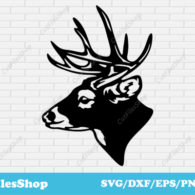 Deer head dxf file for Laser cut, Animals Plasma files, Cricut files, T-shirt Design, Craft svg files, jpeg to dxf, png to svg, dxf files download free, deer decor dxf, metal decor animals dxf, deer head svg, Mega Bundles DXF files, Vector Art