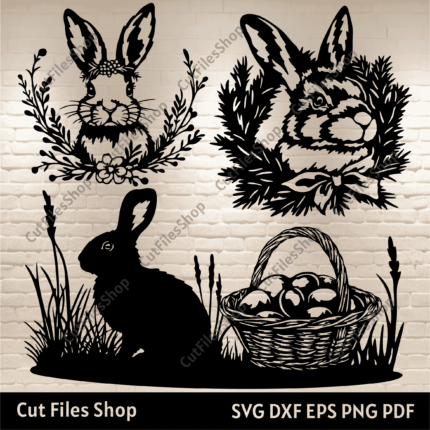 Easter Bunny Svg for Cricut, Easter scene dxf, Easter eggs svg, Easter basket with eggs Svg, easter rabbit svg, Easter Laser Cut, cnc files for wood, rabbit in grass svg, easter decor dxf, garden decor dxf, easter eggs dxf for laser cnc cut, easter egg for cnc wood cut