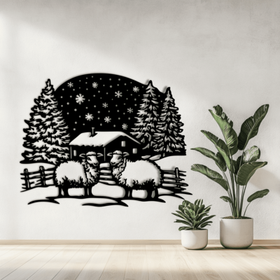 Christmas Sheep SVG & Farm Scene, Cutting Files for Cricut & Glowforge, DXF for CNC, Perfect for DIY Sublimation Art, Christmas Wall decor