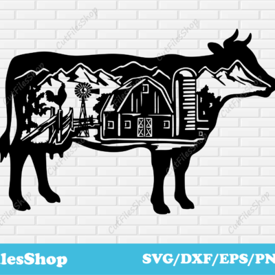 Farm scene dxf, Svg for vinyl cutting, dxf for laser cut, svg for cricut, dxf for metal,  farm animals scene dxf, cow dxf, metal dxf, clip art dxf, cow scene dxf, cow png, cow svg, vector images, Dxf for milling, Dxf for decor making, dxf for metal cutting, dxf for wood cutting