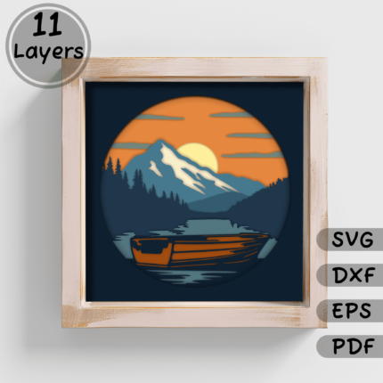 Fishing Boat 3d Layered Svg for Cricut, 3d Shadow Box Template, paper light box, Multilayer svg for Silhouette