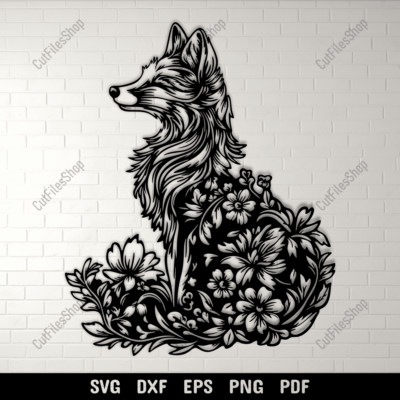 Floral Fox SVG, Sublimation Design, Dxf for Laser Cutting, Cricut & Silhouette Projects