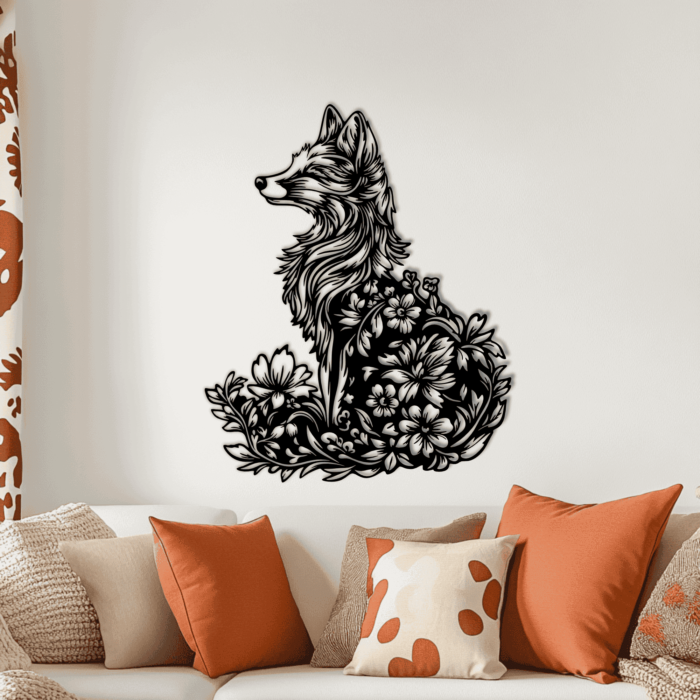 Fox with Floral Design SVG, DXF for Laser Cutting & Sublimation decoration, DIY Home metal decor