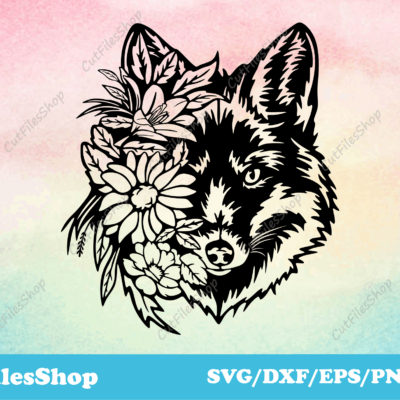 Fox svg silhouette, DXF fox for laser cutting, vector images, animal head dxf, Svg for cricut