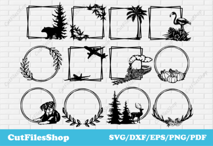 Frames svg, frame svg for cricut, dxf for laser cutting, silhouette cameo files, circle frame svg, svg files, cricut frame svg, circle frame svg, monogram frames svg, frames dxf files,  free svg frames for cricut, circle frame clipart, photo frame svg, cricut svg, cut files, digital frames