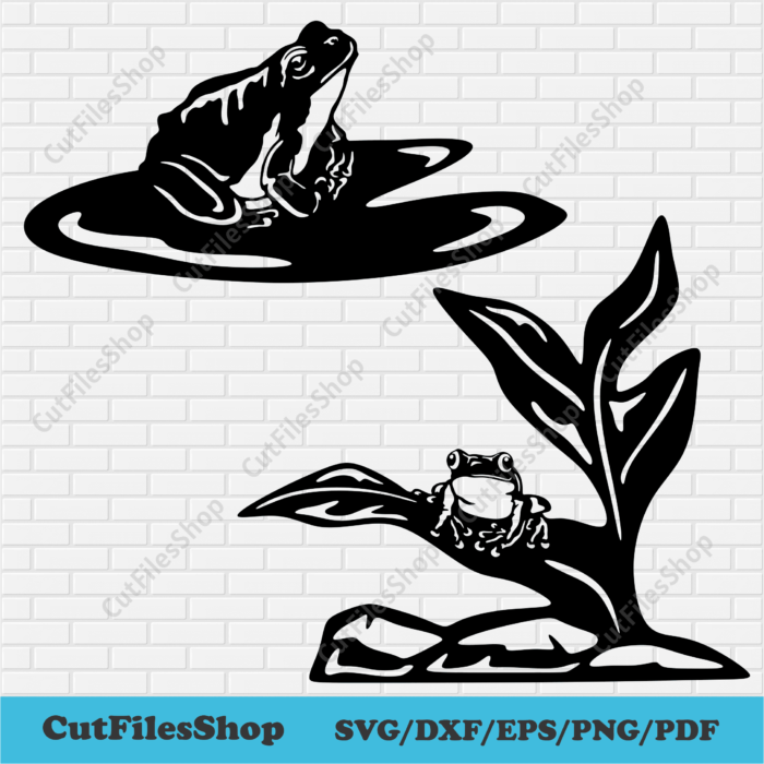 Frog scene Svg for Cricut, Dxf frogs for Laser Cut, Sublimation Design, Frogs on Leaf Svg, Silhouette Svg Designs, nature art dxf, wall art svg, sticker frog vector, cut files shop, download cut files, free svg files, silhouette stencil dxf